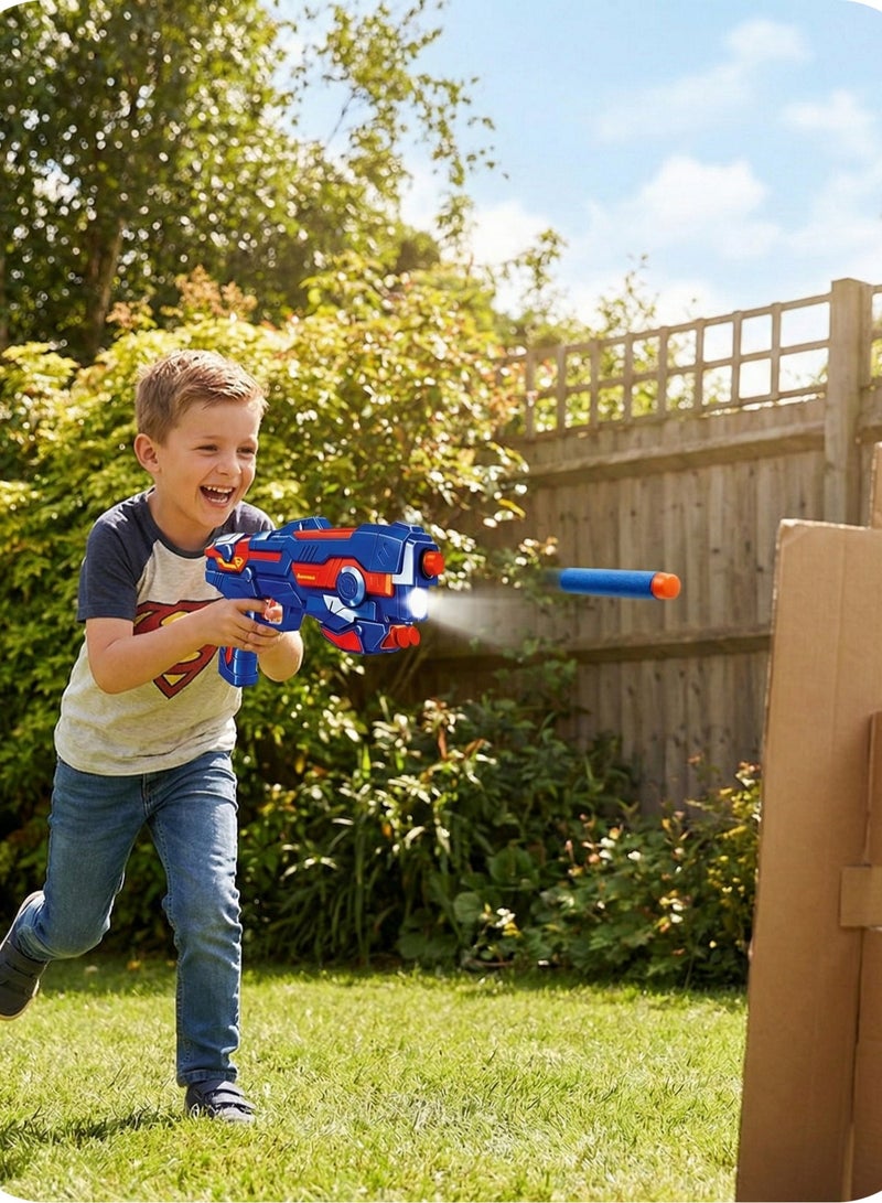 Aspire Books Superman Soft Dart Gun Blaster with LED Light & 6 Suction Darts – Blue & Red Superhero Toy Gun for Kids – Officially Licensed WB Superman Toys - Image 3
